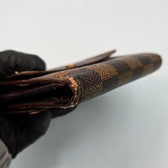 Louis Vuitton Damier Ebene Brown Leather Compact Wallet Card Holder‎ Women's - Picture 8 of 10